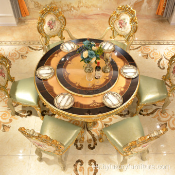 Mesa de comedor de madera maciza redonda de estilo europeo clásico